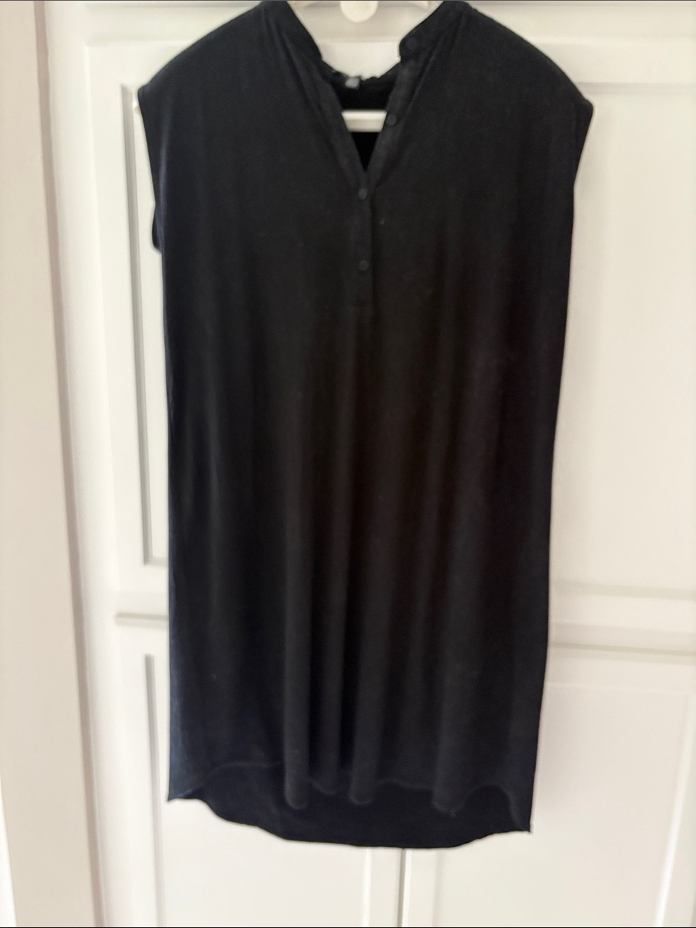 Eileen Fisher Black Sleeveless Dress with V-Neck Placket High-Low Hem Size XS